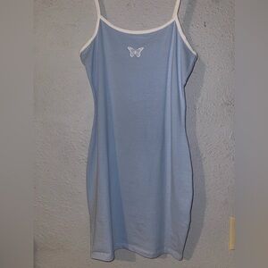 Baby blue mini/midi dress with white butterfly/detailing